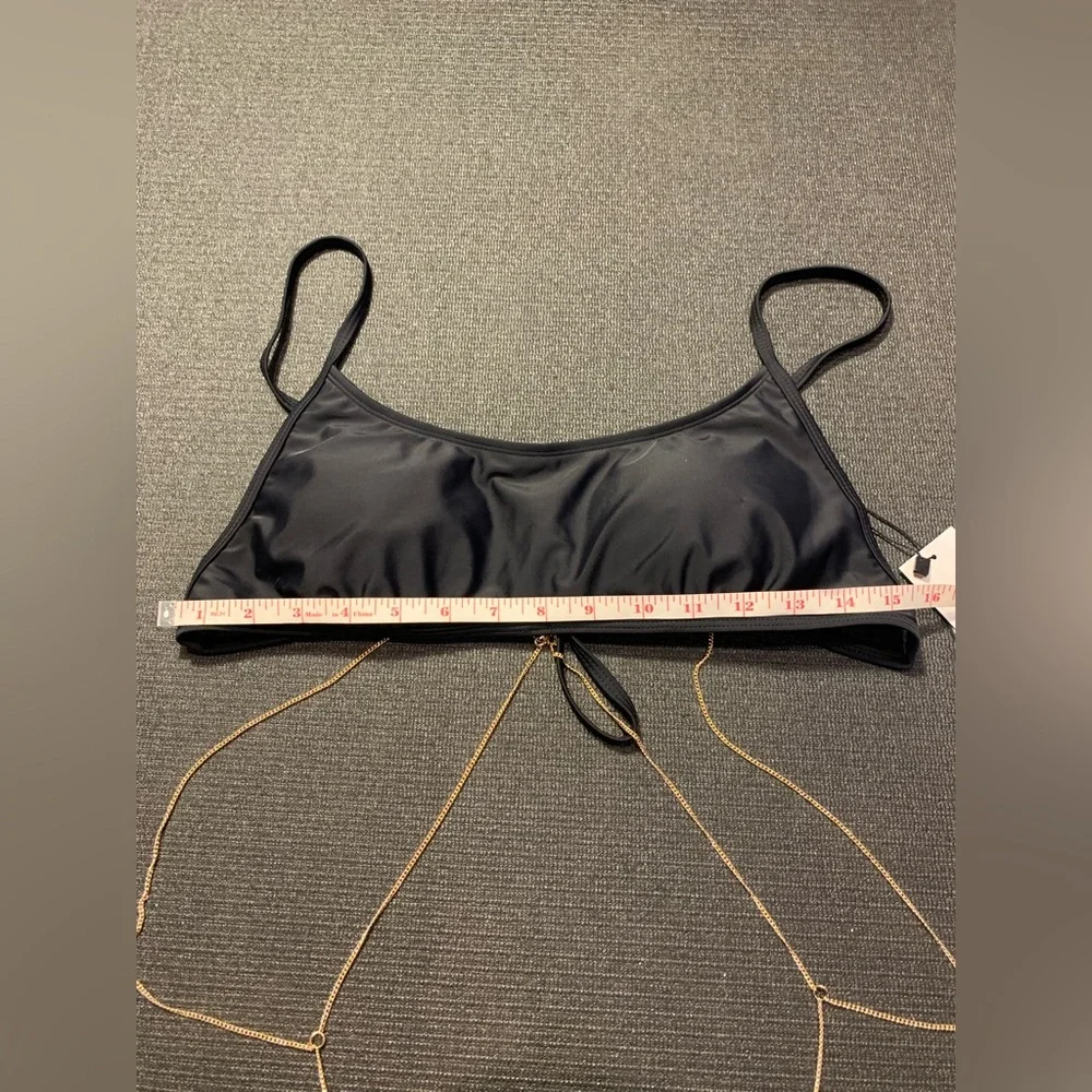 New Lost Ink Black Bikini Top with Removable Gold‎ Body Chain Size 10 Very Sexy